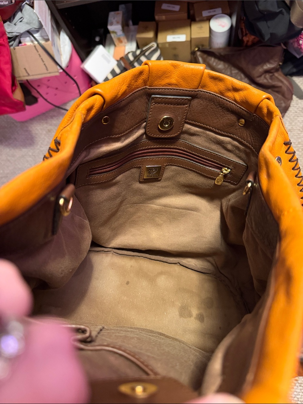 MCM - Cognac and Dark Brown Leather Tote - Picture 3 of 4